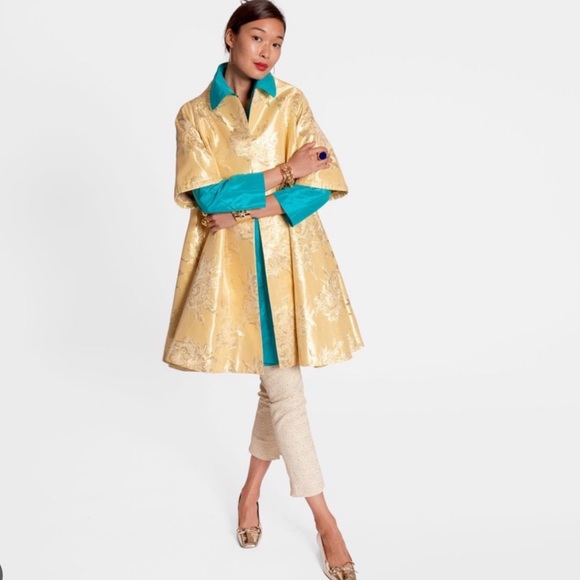 France’s Valentine short Metallic Jacquard swing coat plating , size M; new - Picture 2 of 10